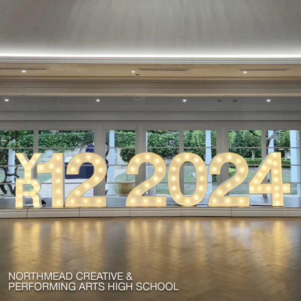 Year 12 Graduation lit up with Light Up Letters