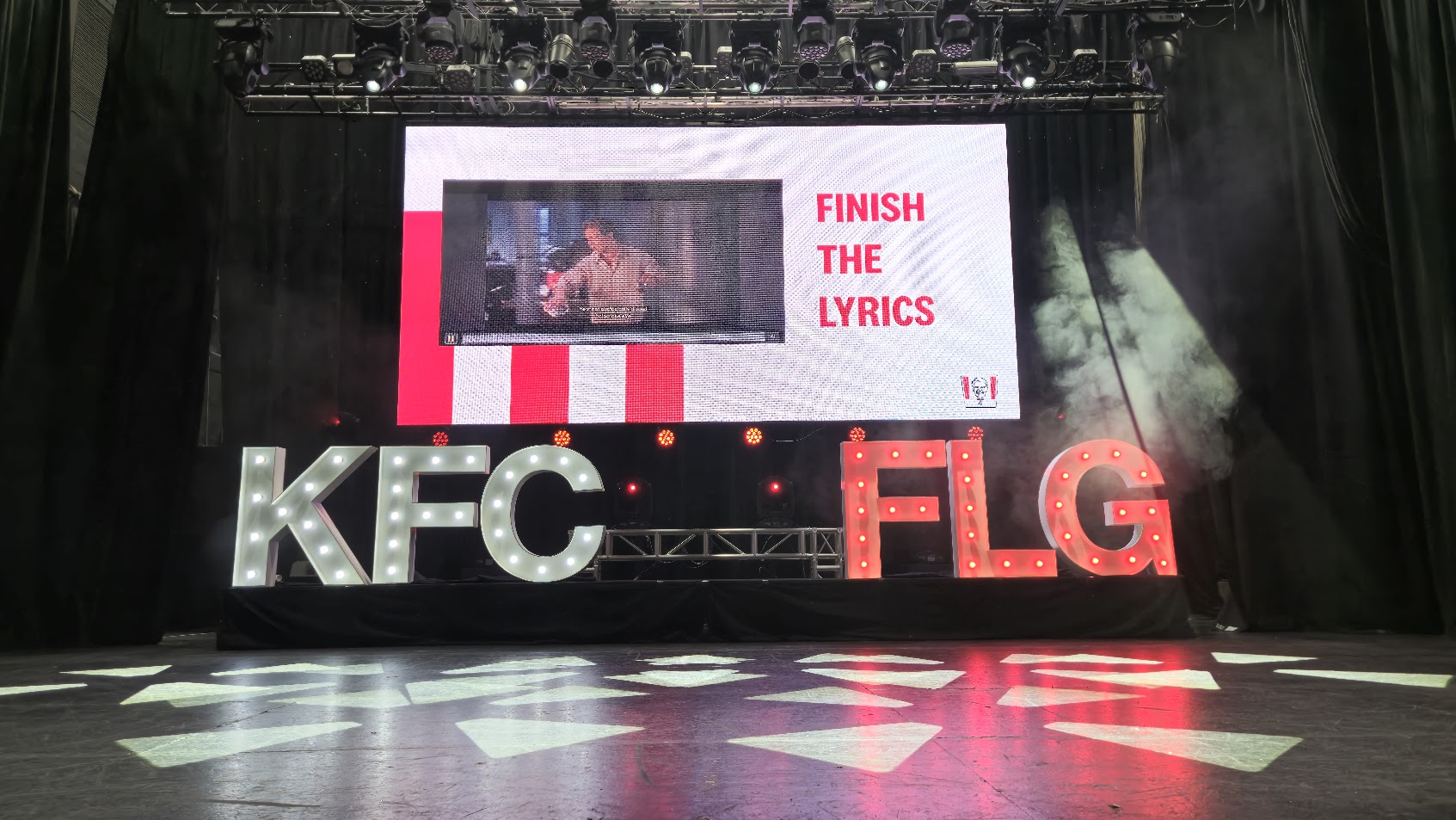 Finish the Lyrics presentation tested with KFC FLG lighting up the stage