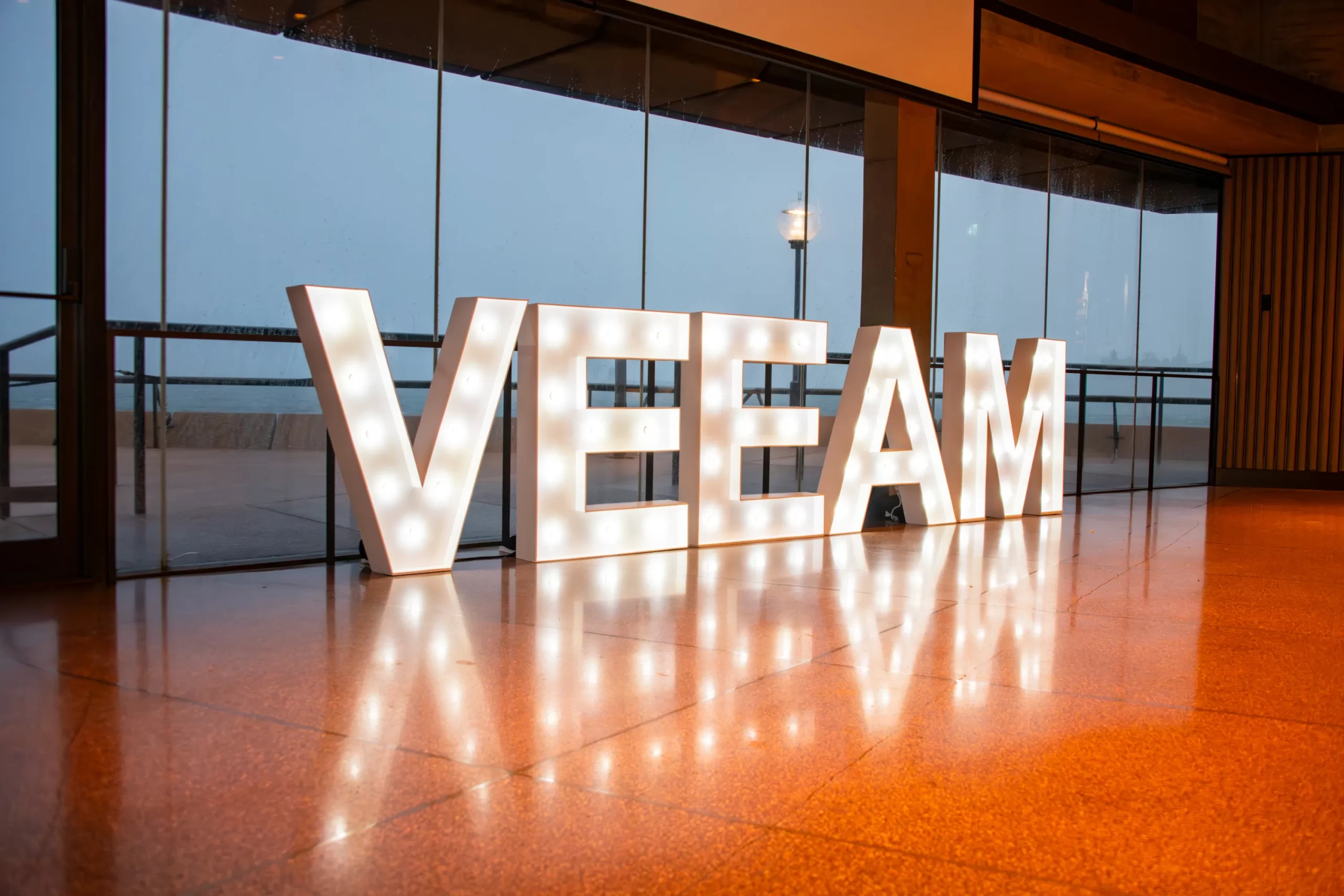 VEEAM lit up in giant light up letters